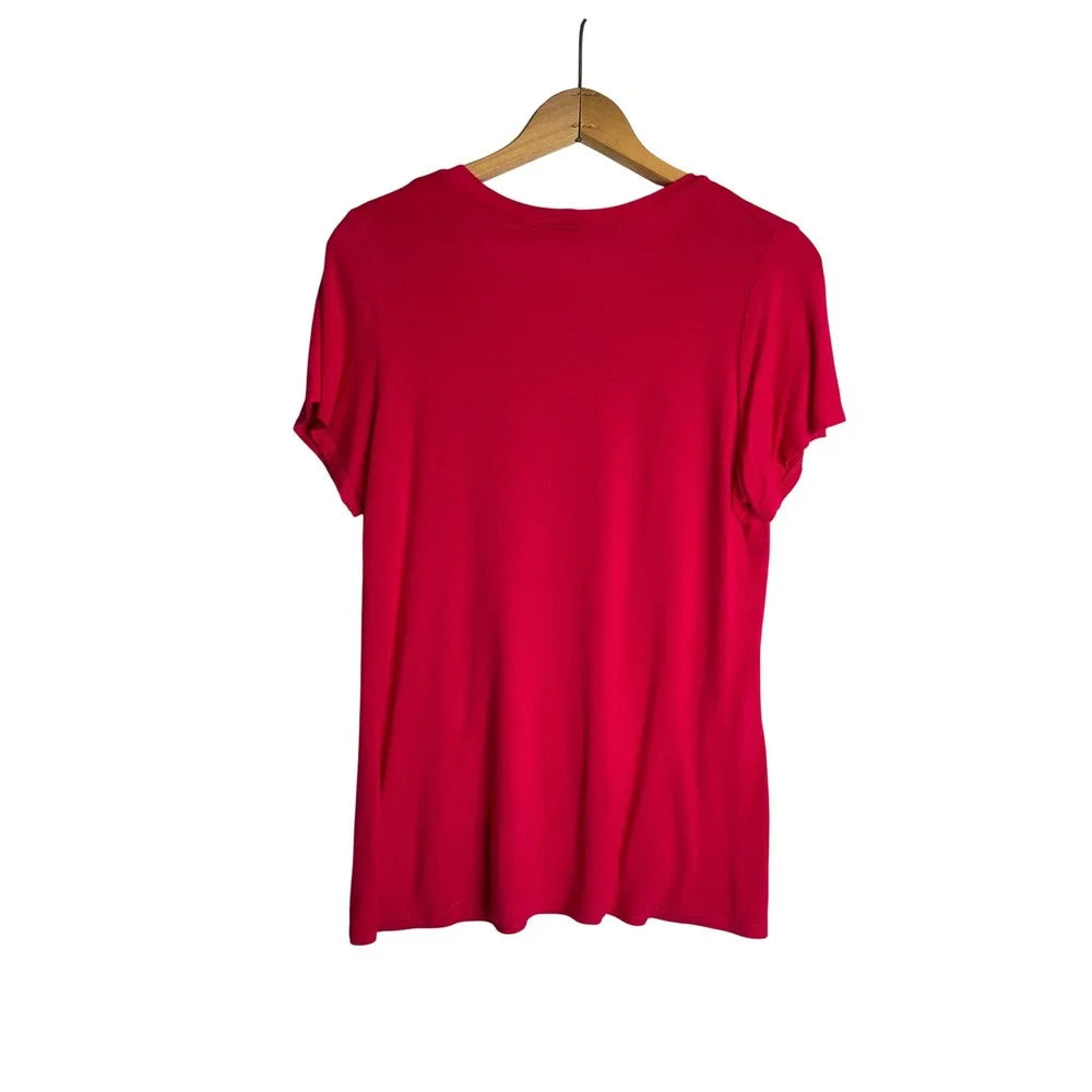 Tory Burch Pink V-Neck T-Shirt Bling Glam Short Sleeve Preppy Casual Designer L